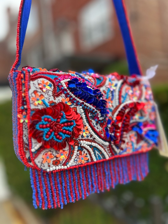T.J.Maxx Handbags - TJMAXX MARSHALLS Viral Paisley Floral Colorful Beaded Stripe Shoulder Bag Purse